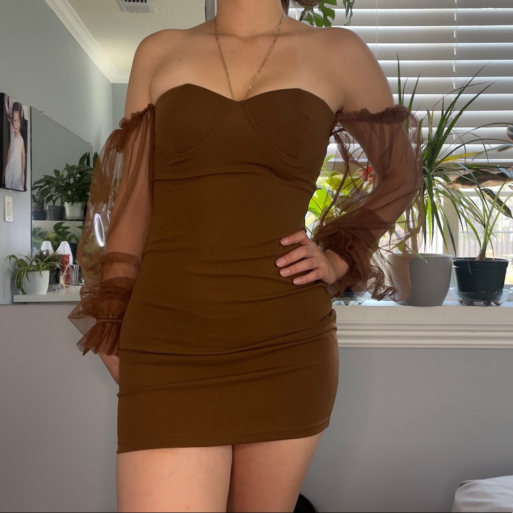 Brown Long-Sleeve Dress
